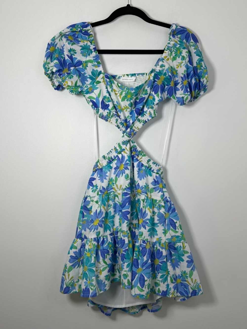 Altar'd State Women’s Small Savannah Floral Mini Dress White & Blue Boho Folk - Picture 2 of 9